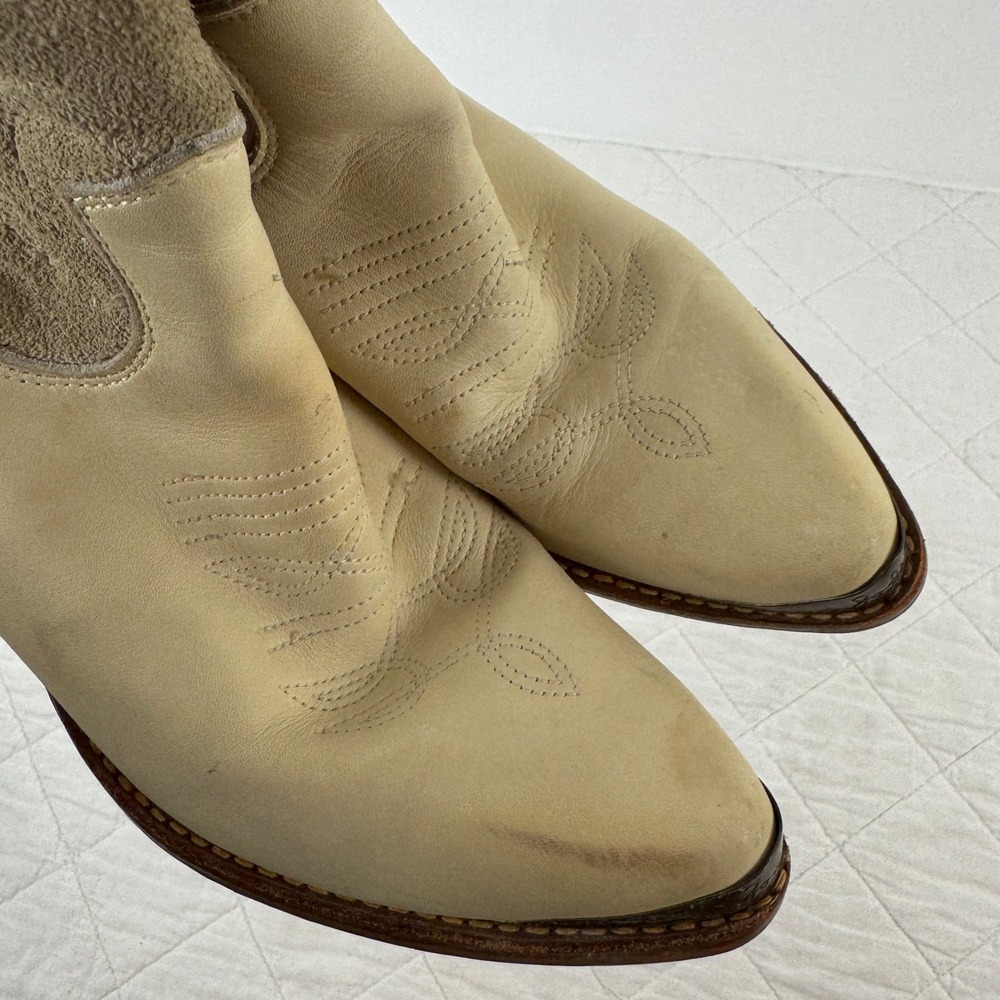 Zodiac USA Vintage Western Boots Beige Tan Suede Leather Metal Toe 8.5M‎ 416185 - Picture 8 of 8